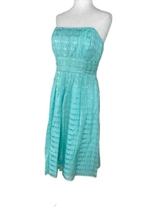 Shoshanna Dress 8 Silk Turquoise Fit & Flare Mini Sleeveless Metallic Formal - Picture 1 of 17