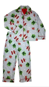 Minecraft Boy's Creeper Ornaments Christmas Button Down Flannel Pajama Set - Picture 1 of 10