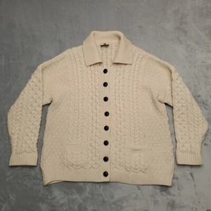 Carraigdonn Sweater Women Large Cream 100% Pure Wool Cable Knit Cardigan Ireland - Picture 1 of 11