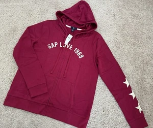 NWT Womens GAP LOVE 1969 Logo Front Zipper Hoodie Berry Size Medium - Picture 1 of 5
