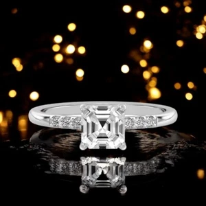 Asscher Diamant Ehering 1,10 Kt 18K Weißgold IGI zertifiziert Lab Created - Bild 1 von 11