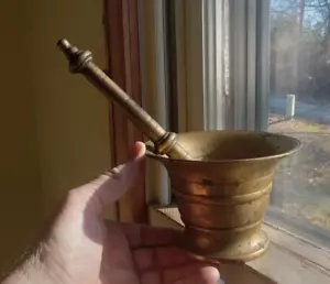 1800s ORIGINAL HEAVY BRASS MORTAR & PESTLE FROM JACKSONVILLE ILLINOIS DRUG STORE - Picture 1 of 10