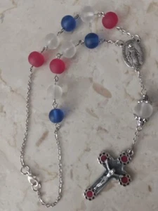 Handmade Patriotic Rearview Car Rosary Red White Blue Glass Catholic... - Picture 1 of 4