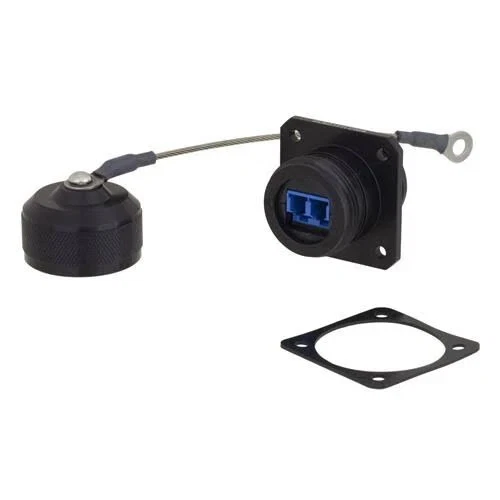 Ruggedized LC IP68 Flange Mount Receptacle, Duplex, Single Mode w/ Dust Cap - Image 1 of 1