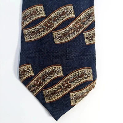 Cellini Linea Uomo Men's Tie Blue Scroll Print 100% Silk **Flaw** Necktie — 第 1/4 张图片
