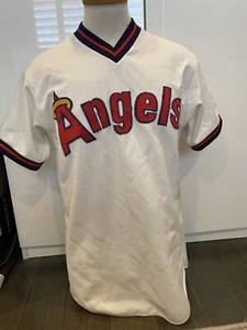 Vintage California Angels White Nylon Jersey RARE 80’s Anaheim Large Roman Sport - Picture 1 of 10