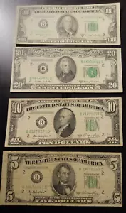 Lot of 4-VINTAGE Federal Reserve NOTES *1950* $100,$20,$10,$5 *FAST SHIPPING!!! - Picture 1 of 4