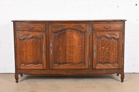 Antique French Provincial Louis XV Carved Oak Sideboard or Bar Cabinet Cover