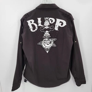 Blac Label Shirt Mens Large Snap Button Distressed Studded Roll Tab Grunge - Picture 1 of 18