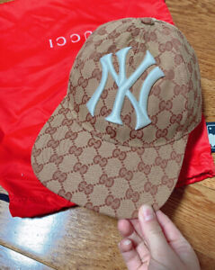 NWT Authentic GUCCI NY Yankees MLB GG Baseball Cap Hat in Brown Size 55-59 CM