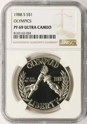 1988-S Proof $1 Olympic Commemorative Silver Dollar NGC PF69UCAM - Image 1 of 2