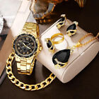 Golden Women's Watch Set - Wristwatch with Bracelet, Ring, Necklace & Earrings