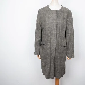 hessnatur Women's Linen & Silk Crew Neck Gray Lightweight Button-Down Coat M/L - Picture 1 of 16