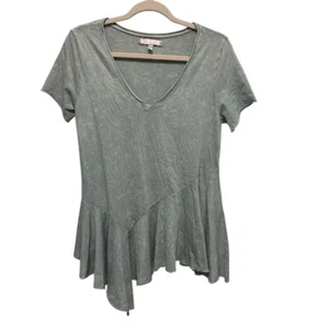 Anthropologie Eri Ali Asymmetric Hem Peplum Top Sage Green V-Neck Oversized XS - Picture 1 of 7