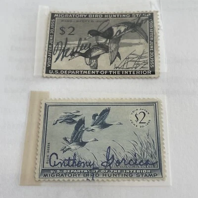 US Scott#RW21,RW22  F/V used 1954-1955 Migratory Bird Hunting Ducks,signed, - Image 1 of 4