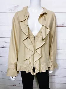 New York & Company Damenjacke Top Größe XL beige vorne Reißverschluss Leinen & Viskose - Bild 1 von 8