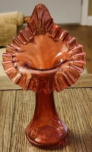 SIGNED FENTON SLIGHTLY IRIDESCENT CRANBERRY JACK IN THE PULPIT VASE EXCELLENT - Picture 1 of 17