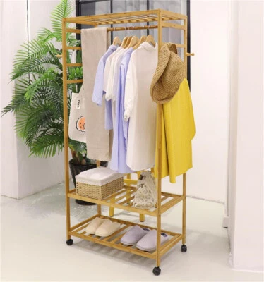 Kleiderschrank Massivholz Garderobenschrank Offen Begehbarer Regal auf Rollen DE - Bild 1 von 4