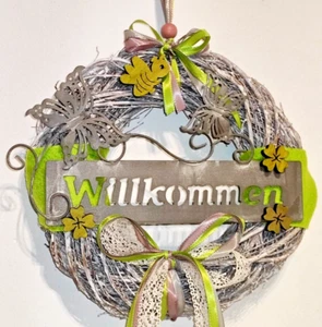Türkranz frühling sommer herbst willkommen kranz grau türdeko vintage natur 30cm - Bild 1 von 12