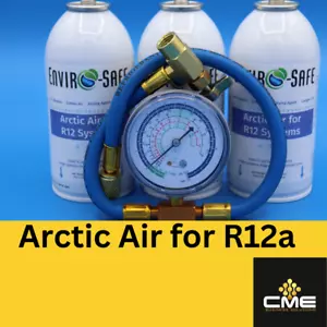 Envirosafe Arctic air for R12, Auto AC support, 3 cans & brass charging gauge - Foto 1 di 6
