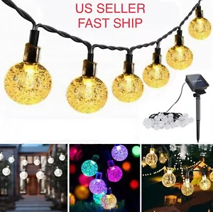 15ft 30 LED Solar String Ball Lights Outdoor Waterproof Christmas Garden Decor - Picture 1 of 15