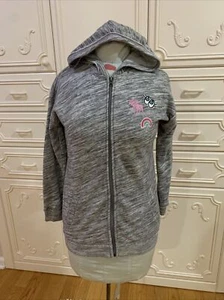 ABERCROMBIE KIDS GIRL GRAY HOODIE ZIP EMBROIDERED FRONT SLEEVE SWEATSHIRT 11/12 - Picture 1 of 10