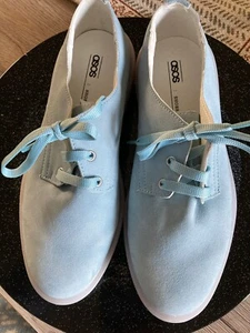 Light blue suede leather shoes women laced up low heel - Picture 1 of 9