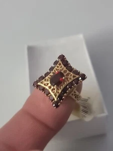 Vintage 10kt Yellow Gold Garnet Filigree Sheild Ring Size 7/NWT/Rare/READ - Picture 1 of 11