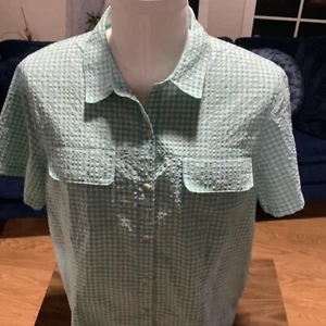 Eddie Bauer Blouse Woman’s Size XXL  Pastel Blue Green Short Sleeved - Picture 1 of 9