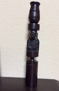 PORTACANDELE AFRICANO AUTENTICO IN LEGNO INTAGLIATO EBANO - Foto 1 di 10