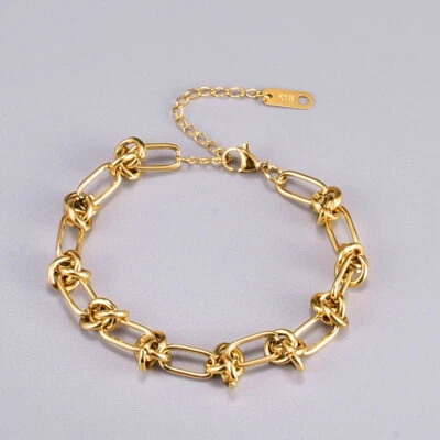 Brazalete de cadena de eslabones de nudo de acero inoxidable chapado en oro de 18 quilates para mujer de 7 mm  Foto 1 de 4