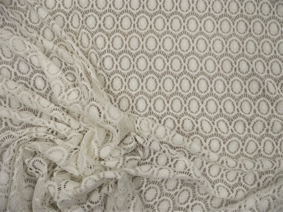 Stretch Lace Mesh Netting Apparel Fabric Sheer Ivory Circles DD404 - Image 1 of 1