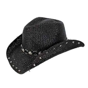 Peter Grimm Ltd Herren Vado Totenköpfe und Ringe Hutband Stroh Cowboy Schwarz One... - Bild 1 von 1