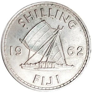 1962 British Fiji Shilling 400k Mintage Queen Elizabeth II NP0144 - Picture 1 of 2