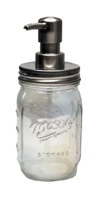 Mason Jar  Clear Soap Lotion Dispenser Container Silver Pump 16 oz  - Image 1 of 2
