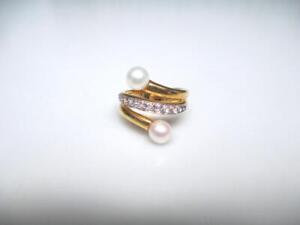 BEAUTIFUL HONORA CRYSTAL AND PEARL BRONZE WRAP RING    SIZE 9