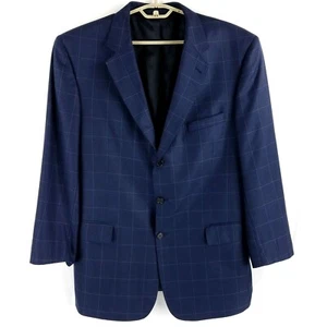 Jos A Bank Signature Gold Silk/Wool Blue Windowpane 3 Button Blazer Mens 44L - Picture 1 of 6