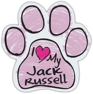 Pink Scribble Paws: I Love My Jack Russell Terrier | Dog Paw Shaped Car Magnets
