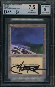 1995 Magic The Gathering Ice Age Plains Christopher Rush Signed BGS 7.5 AUTO 9 - Picture 1 of 2