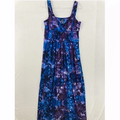 Maxi Vestido Chaps Talla XL Púrpura Azul Tie Dye Cuello en V Cintura Ajustada Tejido Elástico Foto 1 de 4