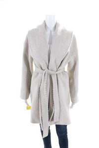 Malej Womens Beige Printed Cowl Neck Belt Long Sleeve Coat Jacket Size 36 - Picture 1 of 6