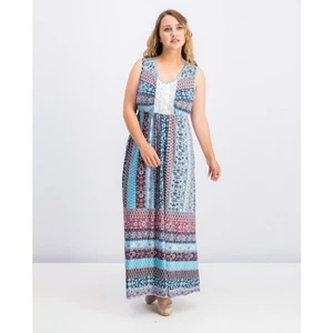 Style & Co Patchwork Crocheted Maxi Dress Women Size L Boho Stretch Comfort Blue - Picture 1 of 9