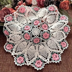 45cm Handarbeit Häkeldecke Tischdecke Rund Gehäkelt Spitze Deckchen Mitteldecke - Bild 1 von 11