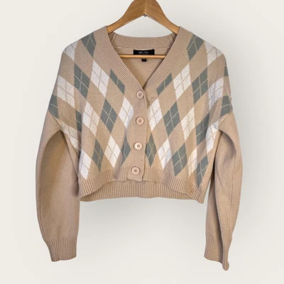 Cárdigan Old Money Money para mujer talla S tartán verde crema tejido  Foto 1 de 4