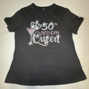 Ladies 50Th Birthday Queen Black Tshirt Size XL - Picture 1 of 4