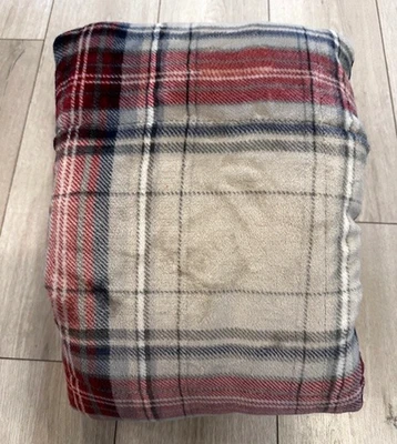 Cuddl Duds Plush Sherpa Throw Blanket Tan black RedPlaid 50 x 60 Soft Warm Cozy - Image 1 of 4