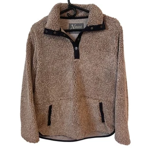 Natural Reflections Womens Sherpa Pullover Small Brown Snap Button Fleece Winter - Picture 1 of 7