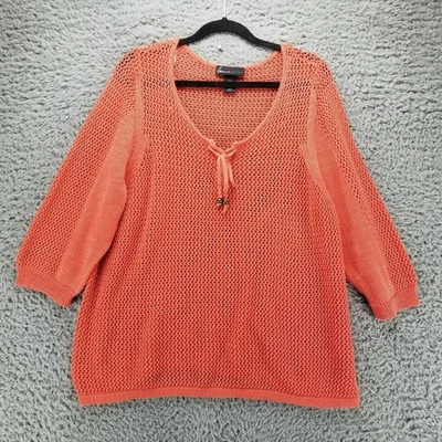 Lane Bryant свитер женщин 22/24 оранжевый открытый трикотажа 3/4 рукав пуловер - Изображение 1 из 4