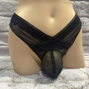Perizoma 32-46 XL nero maglia pizzo PORTANTE donna ragazzo trans donna uomo mutandine - Foto 1 di 8