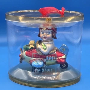 Cherish The Season Girl in a Airplane Ornament Blown Glass Molded Hand Painted - Picture 1 of 8